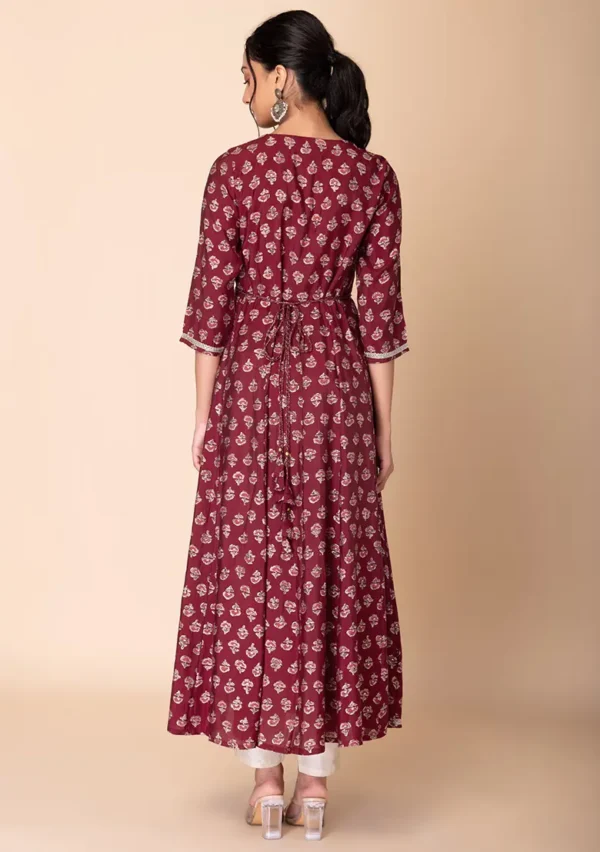 Women Woven Design Khadi Cotton Flared Kurta  (wine) - Image 2