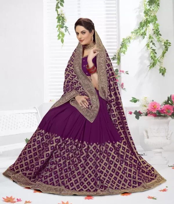 Embroidered Bollywood Silk Blend Saree  (Purple)