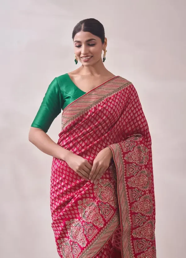 Rani Pink Zari Work Saree