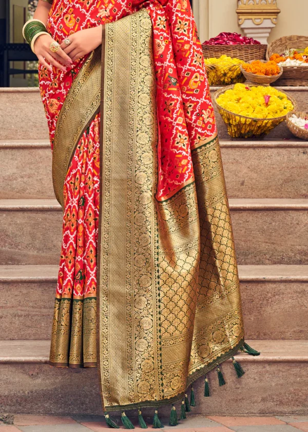 Bridal Red Women Banarasi Patola Silk Saree - Image 2